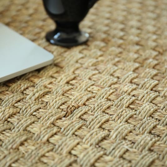 Decoweb Tapis jonc de mer - Paro Fin natté 4x4 - Ganse Coton Anthracite - 140 x 200 cm