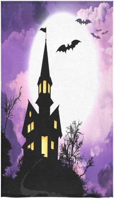 Happy Halloween Haunted House Custom Beach Hotel Travel Washcloth Hand Towel Warmer Soft and Comfortable 80% Polyester 20% Cotton, (16" x 28")