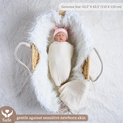 Image of Meracorallo Muslin Swaddle Blanket, 100% Cotton Receiving Blanket Soft and Breathable Swaddle Wrap for Baby Boys and Girls, Cream