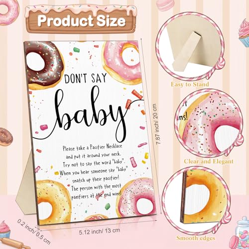 Image of Wesiti 51 Pcs Cool Baby Shower Game Wooden Sign Gift Sets 50 Baby Shower Pacifiers Necklace Acrylic Pacifier for Gender Reveal Party Favor(Donut,Pink)
