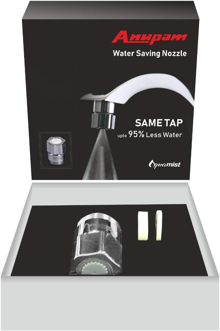 ANUPAM Stainless Steel Water Saving Nozzle for Kitchen and Bathroom, Dual Flow Tap Aerator, Aqua mist and Spray Shower 3.5 x 2.5 cm
