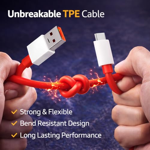 Image of 120W Ultra Fast Charging Cable, USB Type-A to Type-C, 10A High Speed, 2 Meter Red TPE Unbreakable, VOOC SuperVOOC Warp Dart Flash Compatible (1, 200, Centimeters)