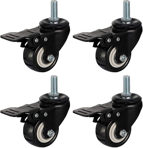 ROHCGHC furniture wheel, Heavy Duty Castor,Set of 4 Swivel Caster Wheel,1.5in Furniture Castors-Polyurethane,Black,with Threaded Stem(Brake,M8)