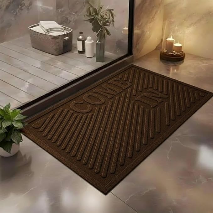 Come in Welcome Door Mat for Entrance | Non-Slip Rubber Backed Doormat for Home, Office & Bathroom | 60 x 40 cm (Brown)-image-20