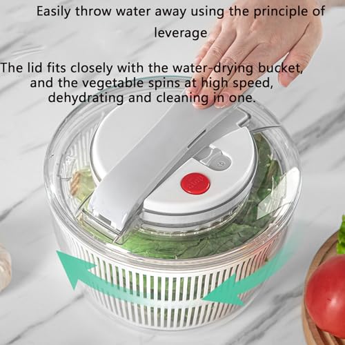 Essoreuse à salade avec couvercle de déshydratation, appuyez et tournez pour un séchage efficace des légumes verts, herbes, baies et fruits