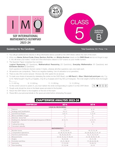 Image of MTG IMO Olympiad 10 Previous Years Papers Class 5 Mathematics (2025-2021 Set A & B) - Model Test Papers with 24 Sample OMR Sheets | PYQ Book For SOF Olympiad 2026-27 Exam