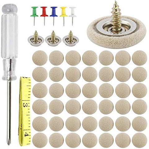 HighFree 60 Set of Automotive Car Roof Headliner Repair Button Pins Kit, Universal Auto Roof Snap Rivets Retainer for Car Roof Fixed, with Installation Tool, Fit All Cars (Beige Flannelette) Cover