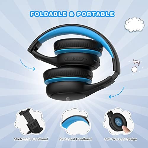 KLUGMIA Kids Wireless Headphones, Safe Volume Limited 85/94dB, HD Stereo Sound, Bluetooth Headphones For Kids With Microphone, Foldable Kids Headphones, Bluetooth 5.0-black blue