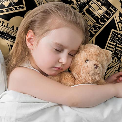 Vintage Paper European City Travel 2Pcs Throw Cushion Covers Soft Velvet Pillow Case Modern Decorative Double-Sided Designs Pillowcase, 20X20 Inch (Inserts Not Include) #TOP4