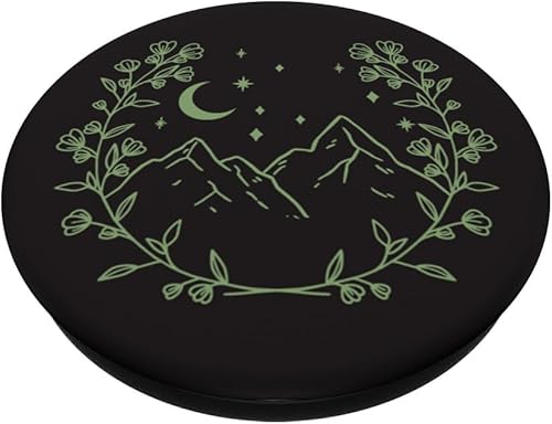 Miniatura 2 de Verde salvia - PopSockets de montaña con diseño floral bohemio y luna, PopGrip intercambiable