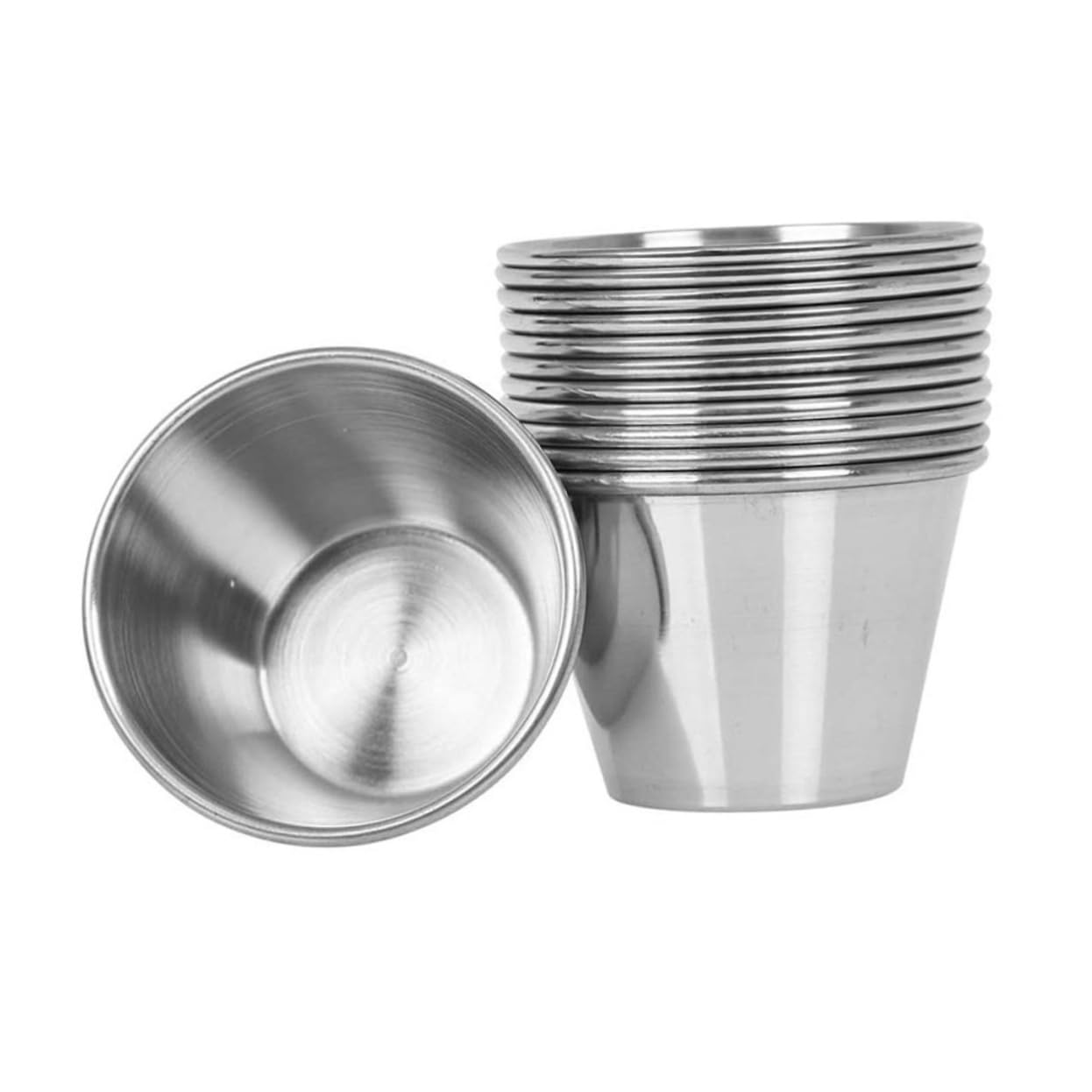 IMIKEYA Bicchieri 12 Pezzi Rotondi in Acciaio Inox per Condimenti | Argento, Resistente All’usura, Facile da Pulire, Pratici da Riporre, per Locali Alimentari e Tavola