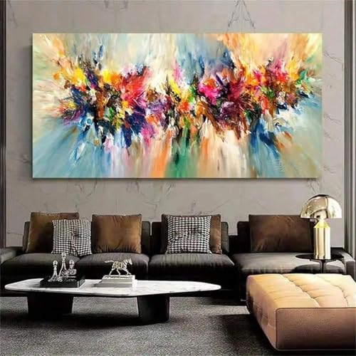Art moderne nuage coloré peinture avec cadre doré de prestige 60x150
