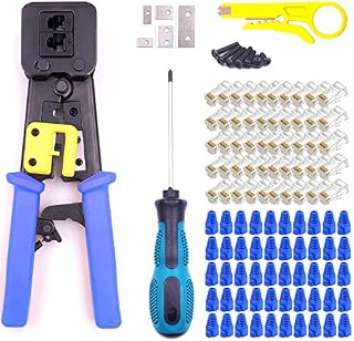 RJ45 Crimp Tool Kit Pass Through Cat5 Cat6 for RJ45/RJ12/RJ11 Regular and End-Pass-Through