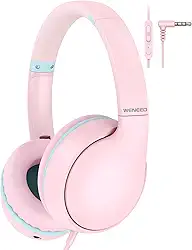 Fones de ouvido infantis, fones de ouvido com fio com microfone, volume limitado de 85/94 dB, para crianças, meninas, meninos, adolescentes, fones de ouvido sobre a orelha para sala de aula, viagem