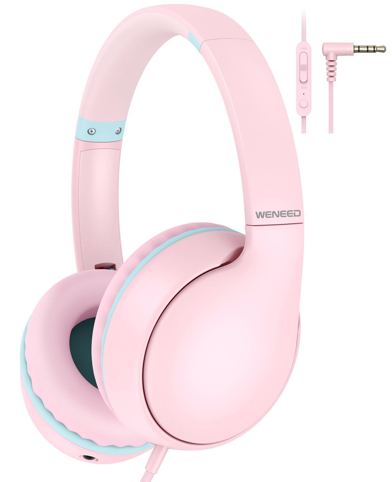 weneed Kids Headphones Wired with Microphone, Over Ear 85/94dB Volume Limited Headphones with Share Port, Stereo Sound Foldable Headset for Teens/Boys