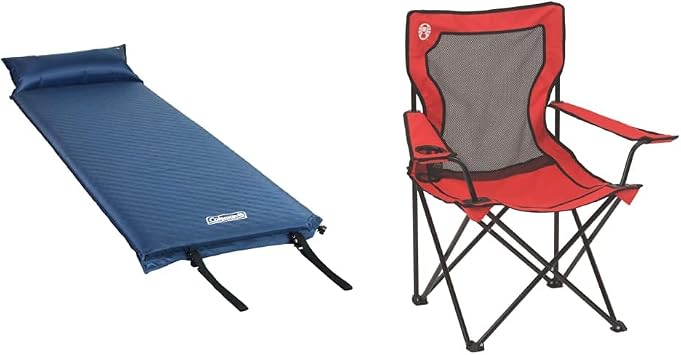 Coleman Self-Inflating Sleeping Pad and Quad Camping Chair Bundle | Sleep and Sit Comfortably While Camping