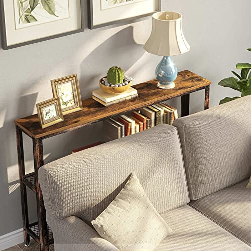 Rolanstar Console Table, Narrow Sofa Table With 2 Mesh Shelves, 47.2” Long Rustic Entryway Table With Retro Metal Frame, Entrance Table For Entryway, Hallway, Living Room, Bedroom #TOP3