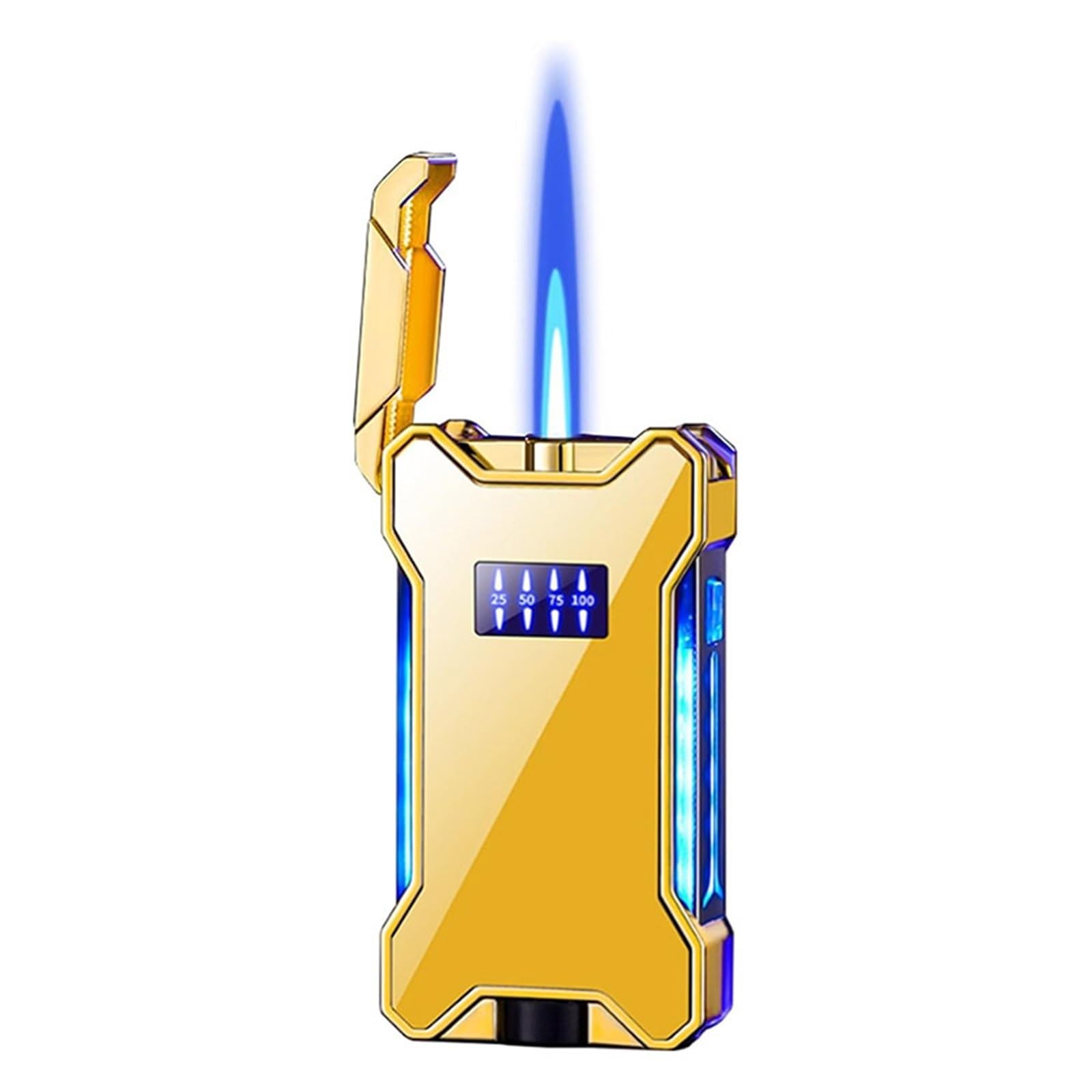 Encendedor de inducción, llama de chorro resistente al viento, butano recargable, luz LED, ideal para camping, viajes, uso al aire libre, para hombres, versátil y seguro