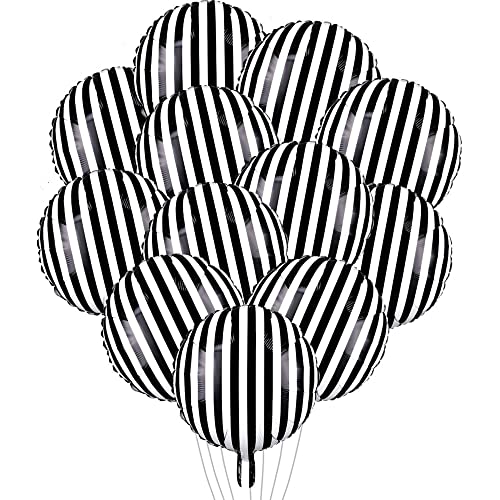 Best Seller 12 Pack Black and White Striped Balloons Foil Balloons Aluminum Helium Balloons for Birthday Party, Baby Shower, Ceremonies, Holiday Parties Decoration