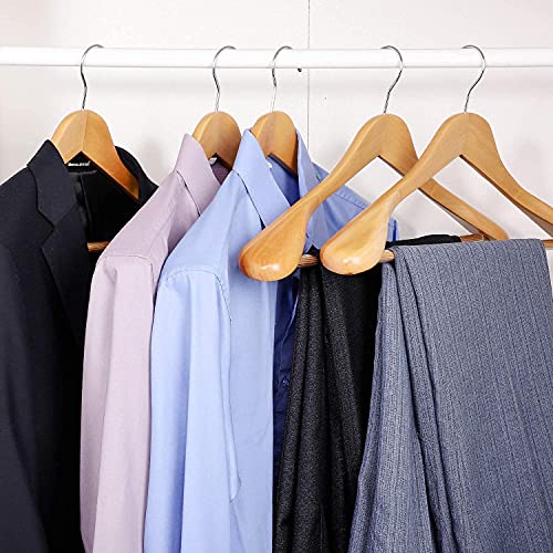 Image of Extra Wide Shoulder Wooden Coat Hangers | Heavy-Duty Wooden Hangers for Clothes | Non-Slip Suit Hanger with 360 Swivel Hook | Solid Wood Hanger for Coats & Jackets (8, Beige)