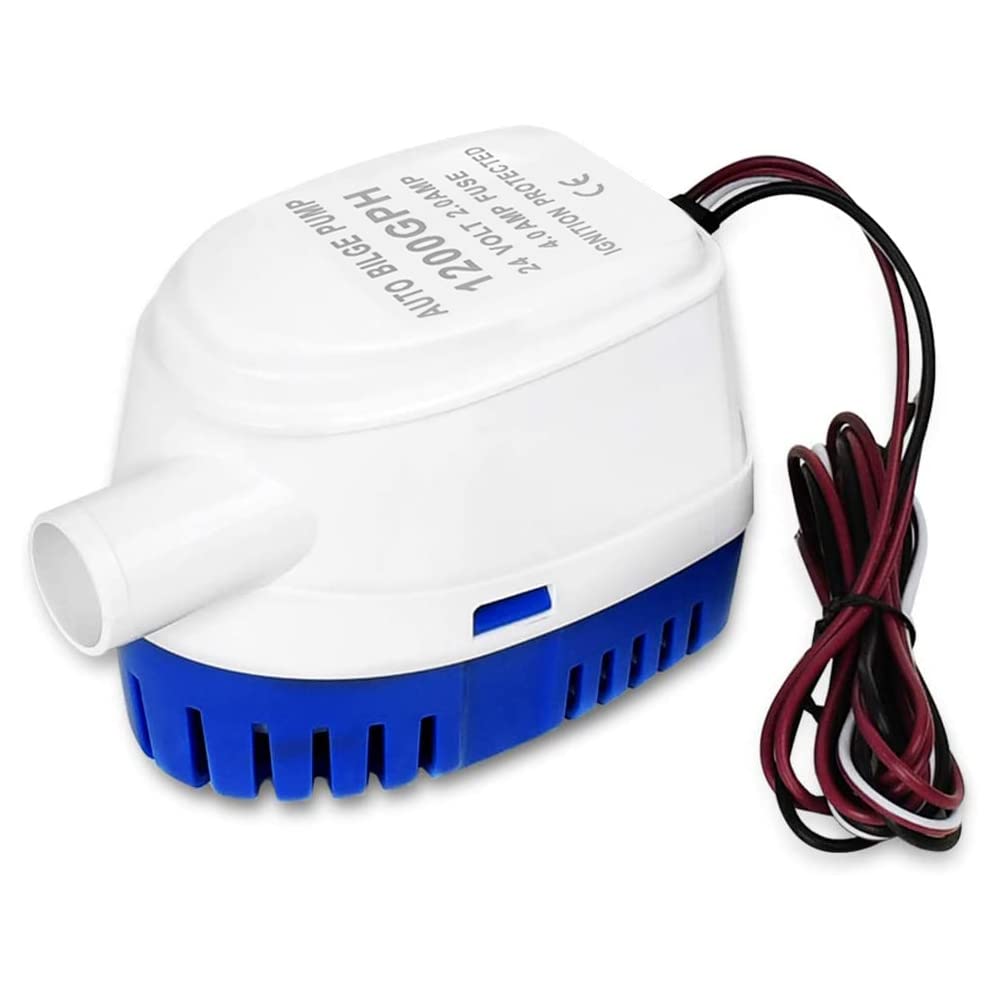 24V DC Bilge Pump, Intelligent Submersible Pump with Automatic On/Off Switch for Water Drainage with 3600L/H Flow Rate