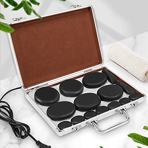 4YANG Massage Stone, Electric Hot Stones Massage Set with Warmer, 18Pcs Professional Basalt Hot Stones with Heater Kit for Home Spa, Relaxing, Healing, Pain Relief, Gifts for Women