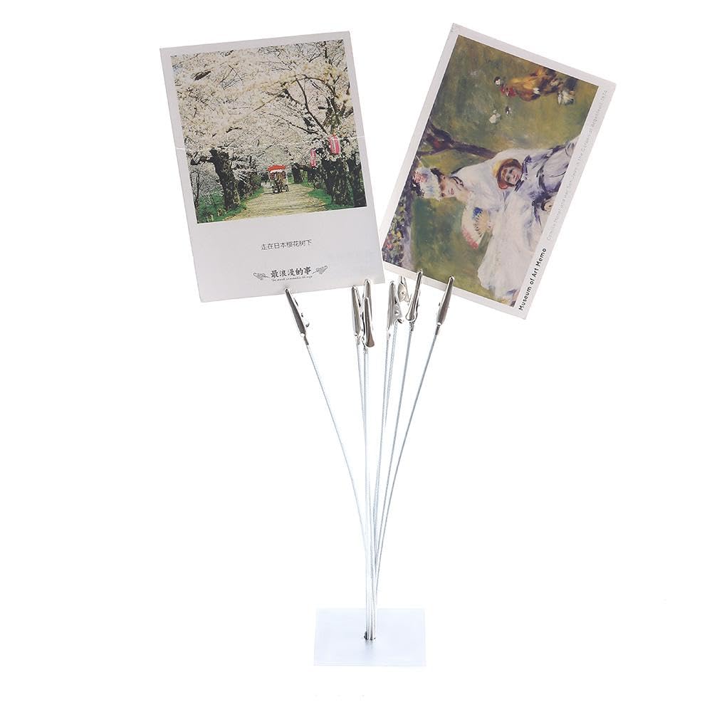 dohobby Cube Base 8 Metal Clips Card Note Holder, Memo Clips 8-Branch Tree Style Photo Picture Stand Holder, Office Desk Organizer