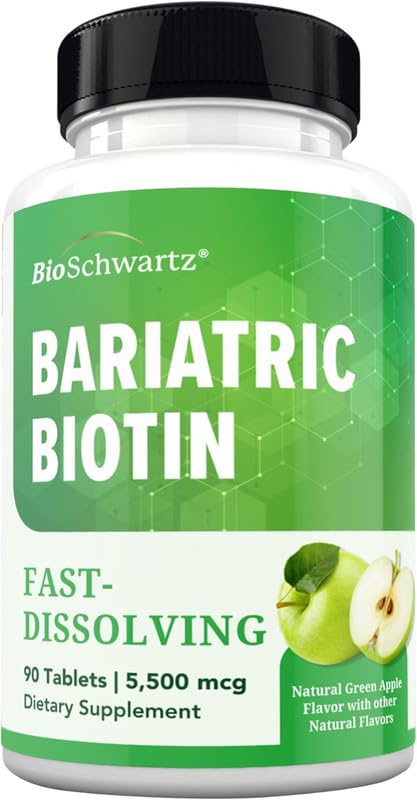 Evorina BioSchwartz Bariatric Biotin Chewable Tablets - 5500mcg Biotin per Serving - Green Apple Flavor, 3 Month Supply - Sugar-Free Hair Skin Nails Vitamins for Women for Post-Bariatric Care - 90 Servings | High Strength Herbal Supplement | Clean Label Ayurvedic Wellness-image-2
