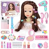 LumenVela Frisierkopf Kinder Set, 66 Stück Schminkkopf für Mädchen Waschbar, Puppenkopf Zum Frisieren Kinder mit Haarzubehör und Kosmetik Geburtstags Weihnachten Geschenke für Mädchen ab 3