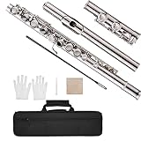 IMEISH Closed Hole C Flute,C Key Flute, Nickel Plated 16 Holes C Key Cupronickel Woodwind Instrument