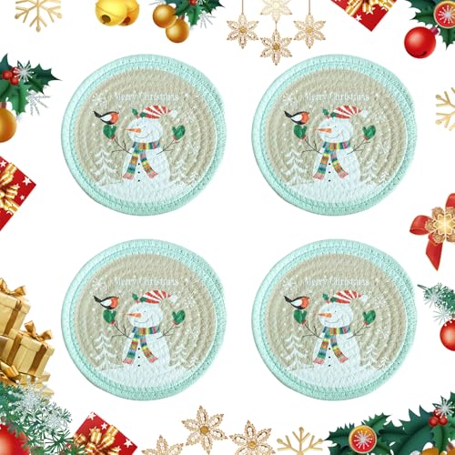 Juego de 4 manteles individuales redondos de Navidad, 18 cm, de algodón, lavables y resistentes al calor, posavasos absorbentes para cocina y mesa de comedor