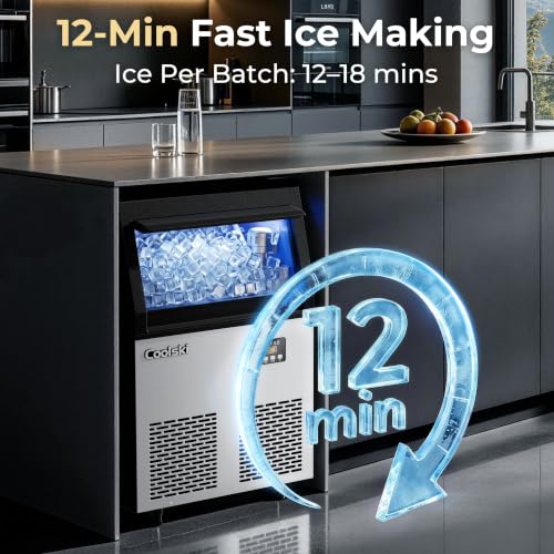 Image of Coolski Commercial Ice Maker Machine, 200lbs /24H with 35lbs Ice Storage Undercounter Ice Machine, Stainless Steel Built-in Freestanding Ice Maker for Bar, Home, Garage, Cafe, Self-Cleaning