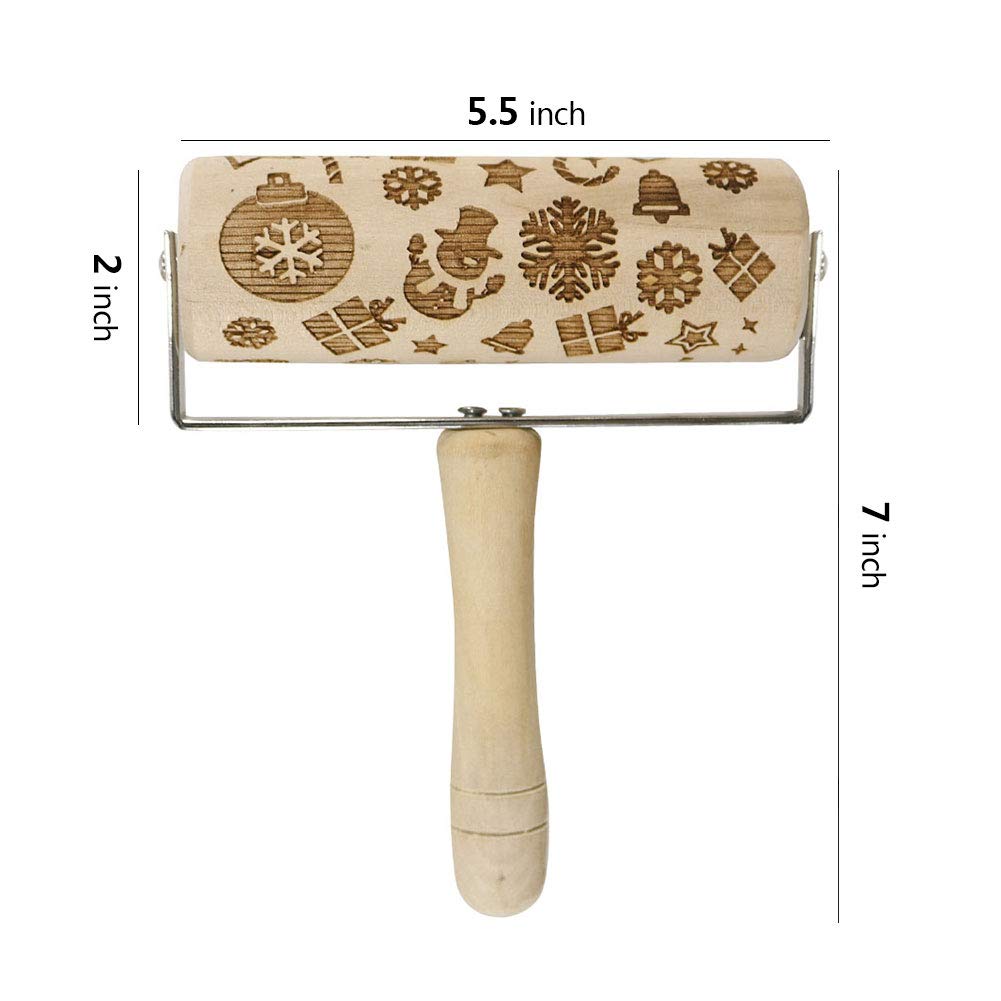 Rodillo de amasar con patrón de Navidad en Relieve de Madera 3D, Rodillo for Hornear Pizza de pastelería Grabado con láser for Hornear Galletas de Navidad Antiadherente /3291