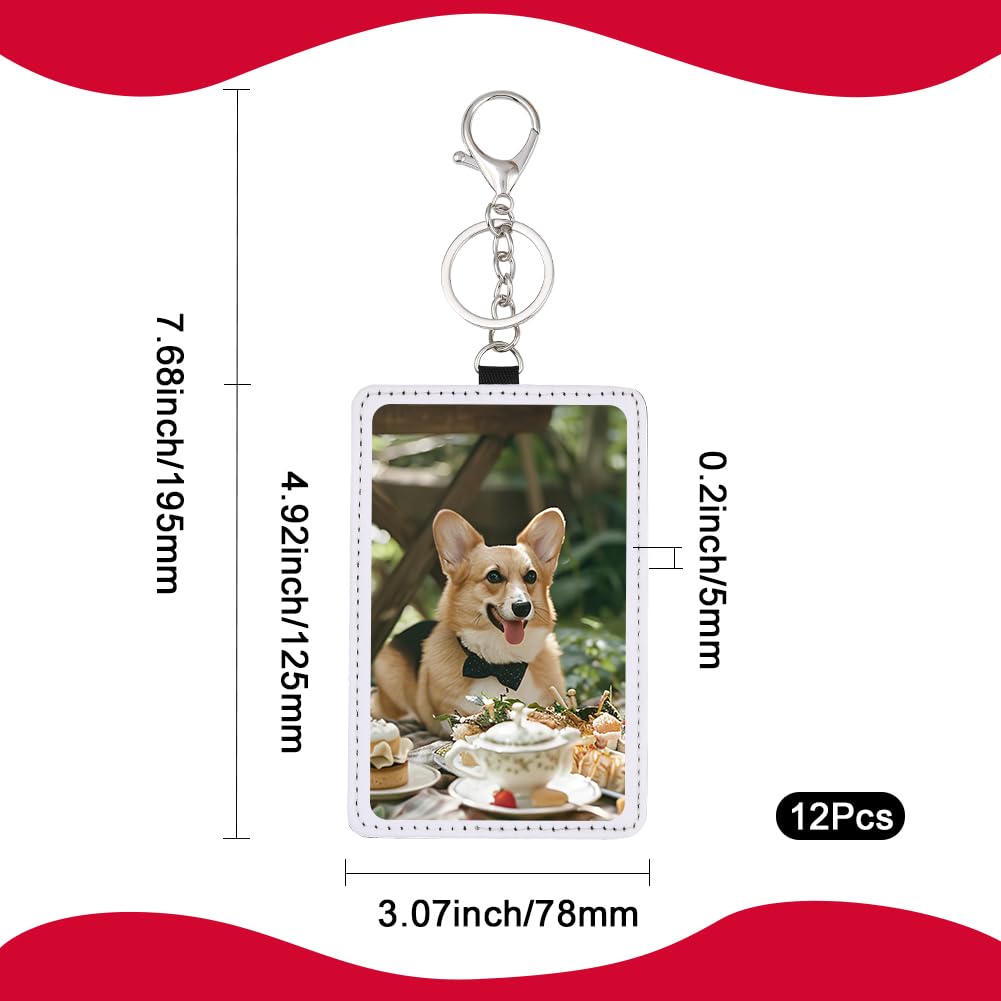 12 porte Cartes à Sublimation en Cuir Vierge pour Badge D'Identification à Imprimer Par Transfert Thermique avec Porte Clés pour le Travail les Voyages les Fournitures de Bureau pour Femmes e