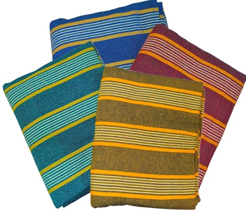 Image of Khadi Handloom Handmade 210TC Single Bed Sheet Cotton 7.5 * 5 feet Combo Pack of 2 Set of 2 Cotton bedsheet Single Bed Combo Offer (Red-Blue)