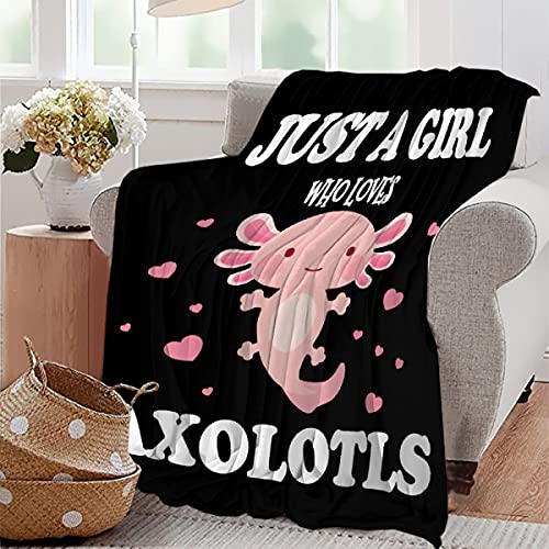 Image of Axolotl Blanket Gift for Girls Women Lightweight Throws-Just A Girl Who Loves Axolotls Plush Cute Animals Fish Decor Kids Quilt Kawaii Soft Flannel Blankets for Couch Bed Chair-50x60 Inches