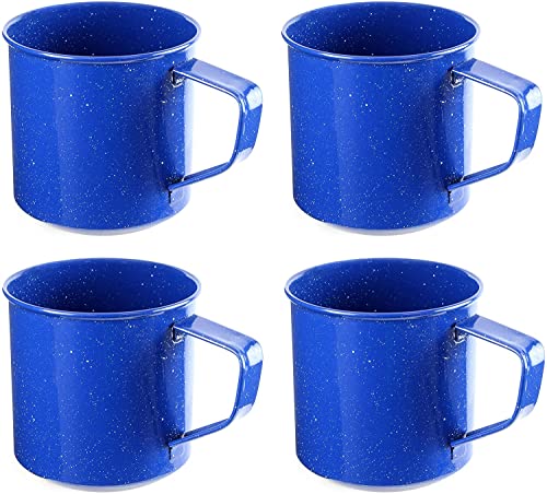 Darware Enamel Camping Coffee Mugs (Set of 4, 16oz, Blue); Metal Cups for Hiking, Travel, Fishing, Picnics, and Hunting; Lightweight and Portable