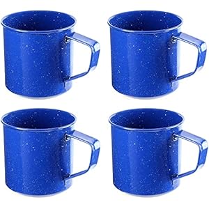 Darware Enamel Camping Coffee Mugs (Set of 4, 16oz, Blue); Metal Cups for Hiking, Travel, Fishing, Picnics, and Hunting; Lightweight and Portable