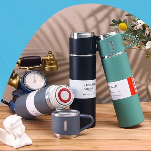 Garrafa térmica isolada 500ML Inox à prova de vazamento com 3 xícaras/Canecas de café ou água para s