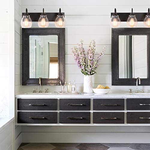 Image of ALICE HOUSE 20.5 inch Farmhouse Vanity Lights, Brown Finish Bathroom Lights for Mirror, 3 Light Wall Lighting with Seeded Glasses, ETL Listed, AL9081-W3A