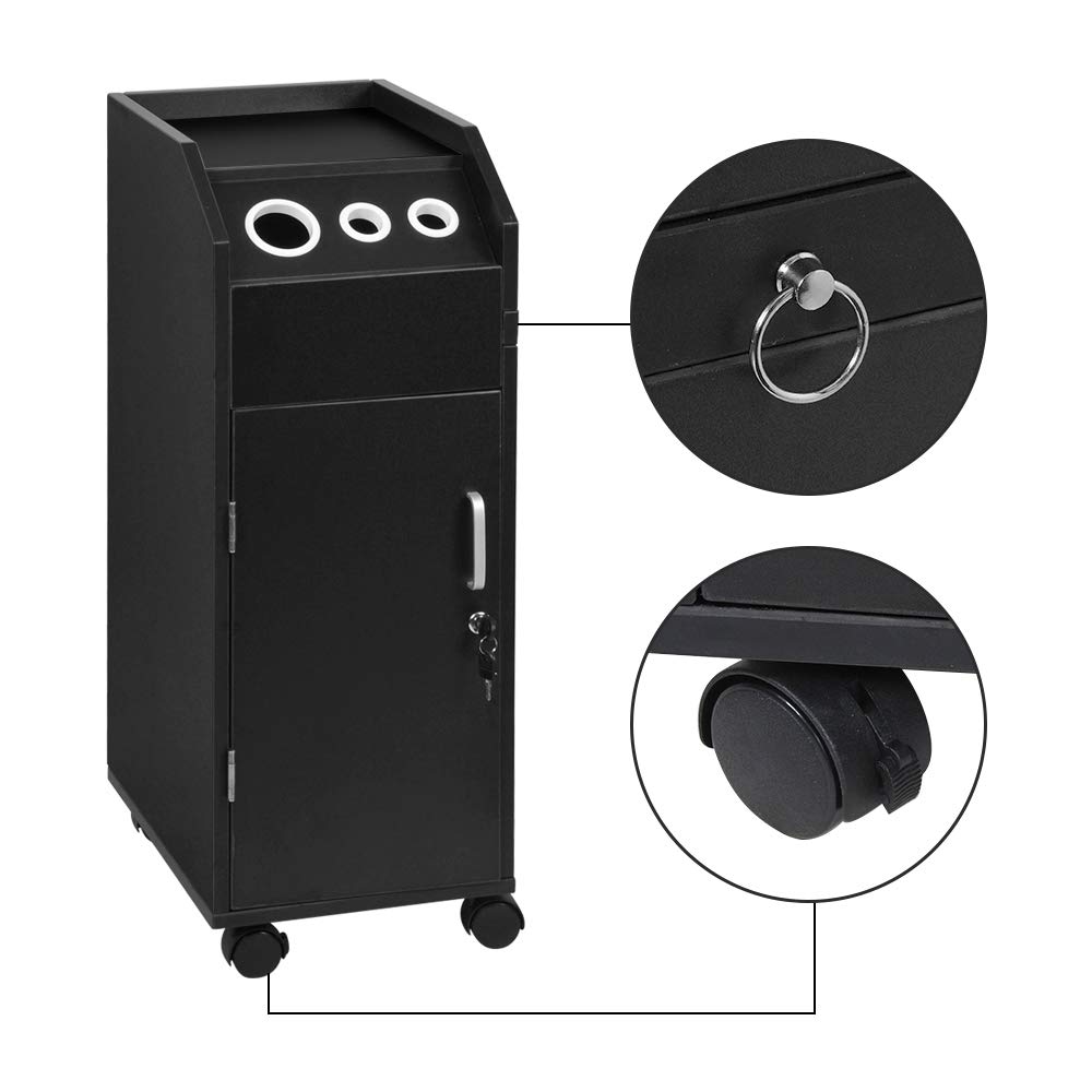Lockable Beauty Trolley Cart, Salon Cabinet Storage Organizer with Rolling Wheels, Barber Station Hair Styling Equipment, Spa Storage System, Black : Beauty & Personal Care