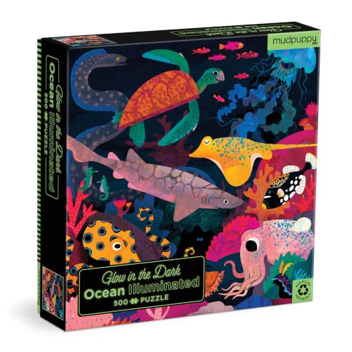 Mudpuppy Puzzle Ocean Iluminado en la Oscuridad 500 Piezas para Niños y Familias, Rompecabezas con Tema Oceánico que Brilla en la Oscuridad miniatura 1