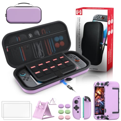 Image of Auarte [Charge Inside Switch 2 Carrying Case for Nintendo Switch 2 | Slim Travel Carry Cases for Switch 2 with Protective Cover Case (Light Purple, for Switch 2, Case Protector 5 in 1 Set)