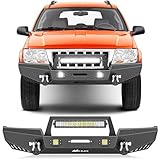 Nilight Front Bumper Compatible for 1999 2000 2001 2002 2003 2004 Jeep Grand Cherokee WJ with Winch Plate Offroad 120W Light Bar 18w LED Pods