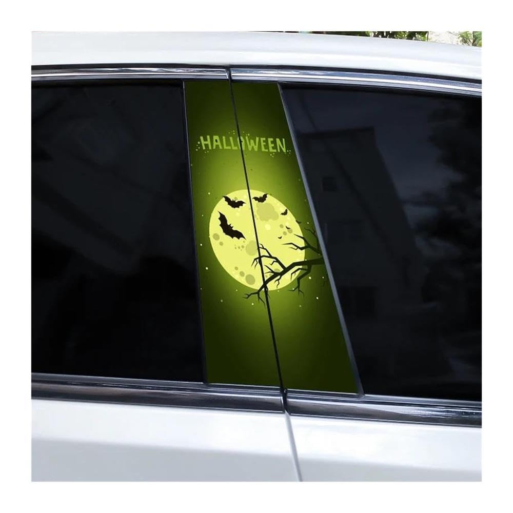Body Parts 2pcs Car Center Column Sticker Halloween Colorful Scenery DIY Vinyl Car B-Pillar Decals(C)