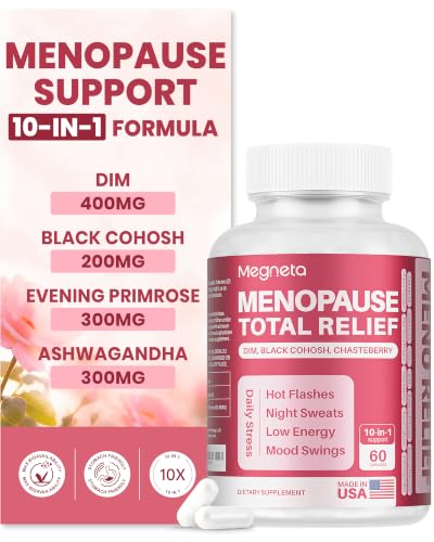 MEGNETA Menopause Supplements for Women - 10-in-1 Hormone Balance Complex with Black Cohosh DIM Chasteberry & Ashwagandha - Support for Hot Flashes Night Sweats Mood Swings & Sleep 60 Capsules