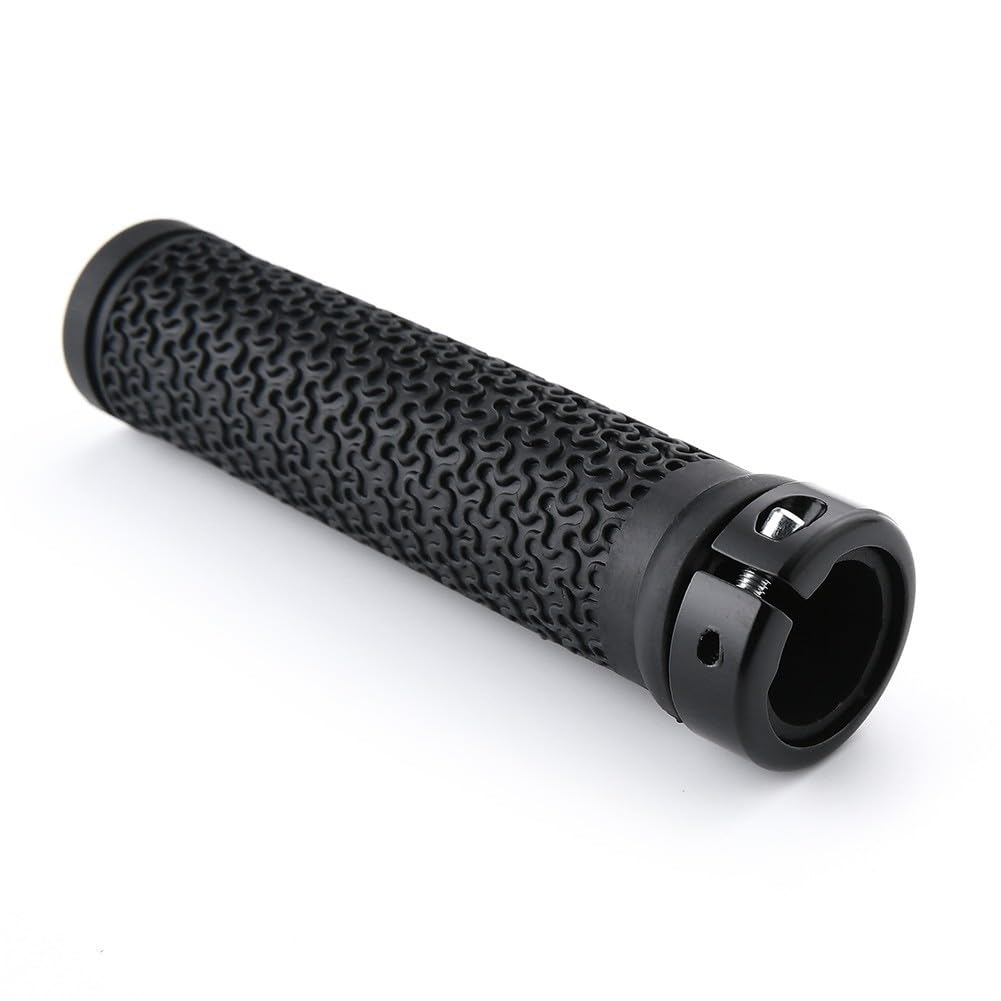 Puños de goma para bicicleta, manillar ergonómico antideslizante con anillos de bloqueo de aleación para ciclismo de montaña, color negro, 130 mm