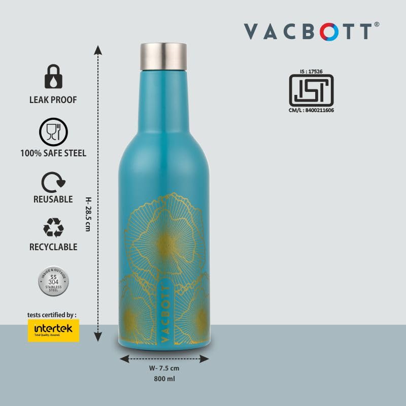 Image of CLAY CRAFT VACBOTT Ivy Wine Gold Double Walled|18 Hours Hot and 24 Hours Cold Water Vacuum Insulated Flask Bottle|1 Pcs|1000 ml Water Bottles|Travelling|BPA-Free|BIS Certified|1Year Limited Warranty