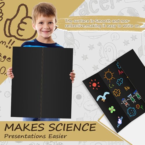Image of PSHVYM 12 Pcs Black Trifold Poster Board, 26 x 17 inches with Double Sided Tapes and Cardboard, Corrugated Presentation /Display Board for School Project, Science Fair, Business