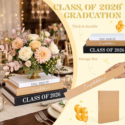 Threehoney 3 Pcs Graduation Table Centerpieces Class of 2026, Graduation Book Centerpiece Congratulate Grad Decoration Decorative Book Storage Box Table Home Party Decor(Black, White, and Yellow) by Threehoney - Image 3